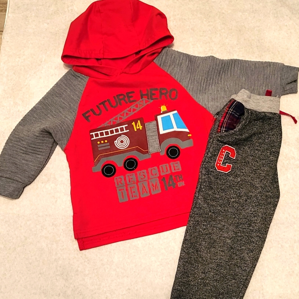 Firetruck pullover hoodie with matching sweatpants